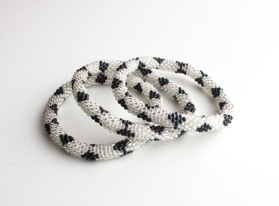Black Silver Crocheted Roll On Bracelet - nepacrafts