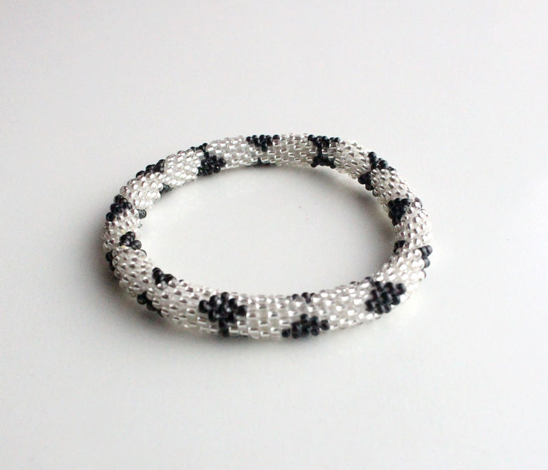 Black Silver Crocheted Roll On Bracelet - nepacrafts