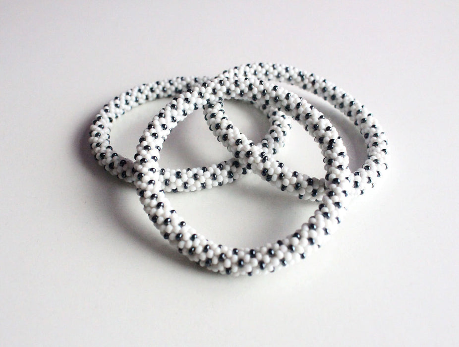Black On White Beads Roll On Bracelet - nepacrafts