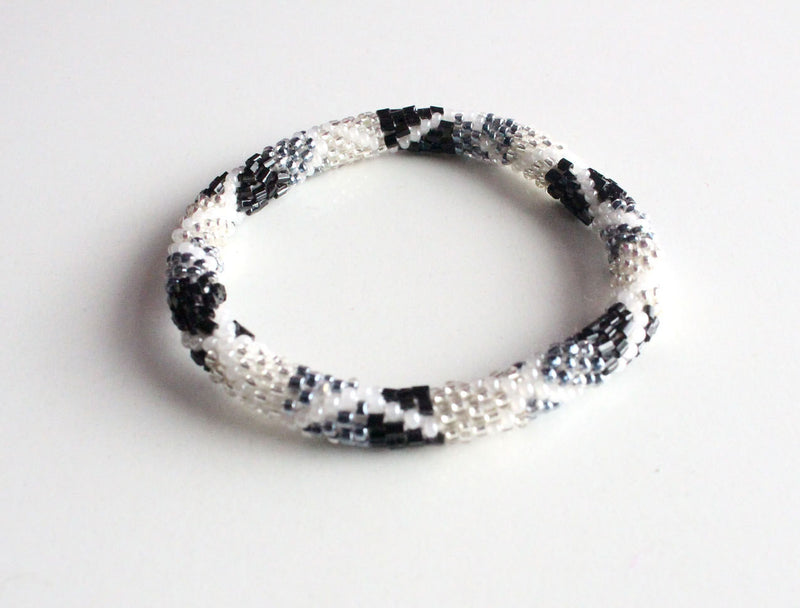 Black & White Hand Crocheted Roll On Beads Bracelet - nepacrafts