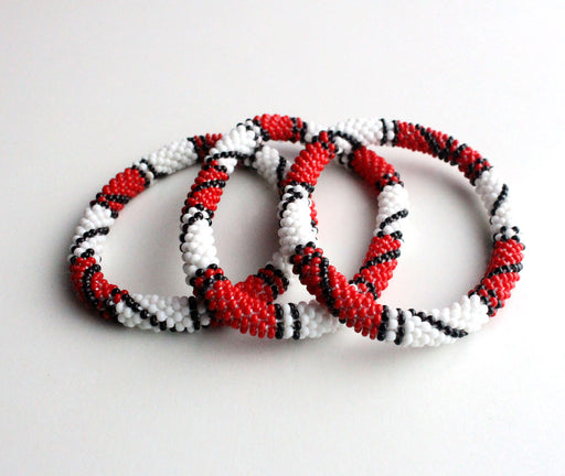 Red White Crocheted Roll On Bracelet - nepacrafts