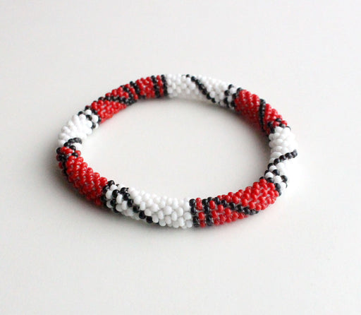 Red White Crocheted Roll On Bracelet - nepacrafts