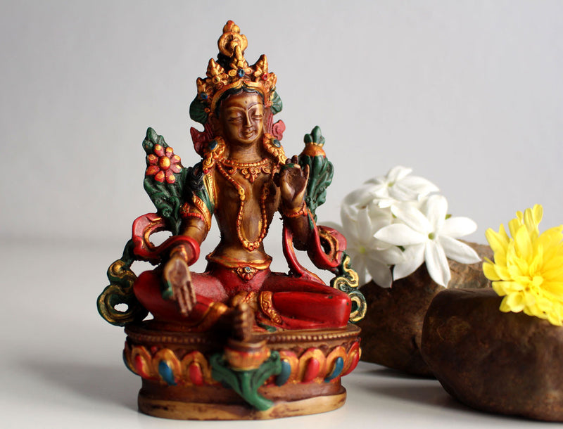 Beautiful Resin Statue of Green Tara 5" high - nepacrafts