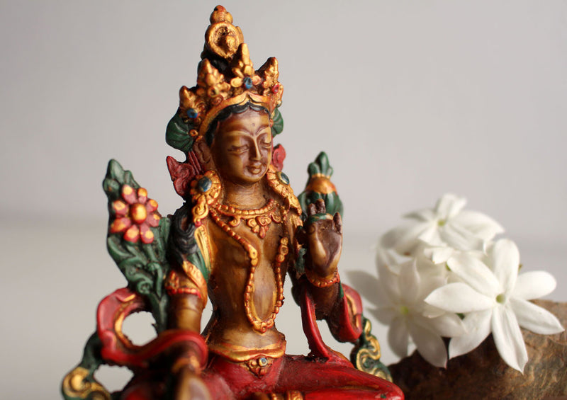 Beautiful Resin Statue of Green Tara 5" high - nepacrafts