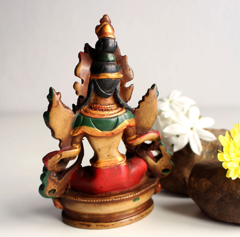 Beautiful Resin Statue of Green Tara 5" high - nepacrafts