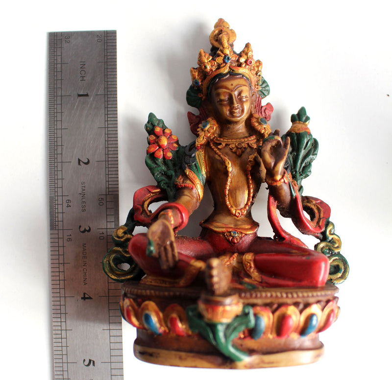Beautiful Resin Statue of Green Tara 5" high - nepacrafts