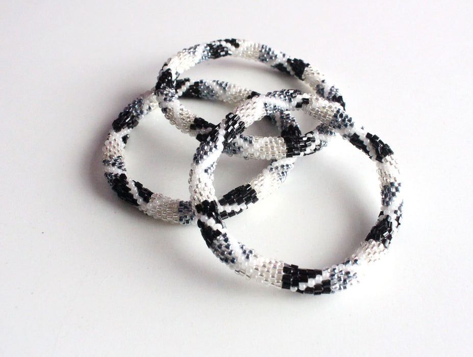 Black & White Hand Crocheted Roll On Beads Bracelet - nepacrafts
