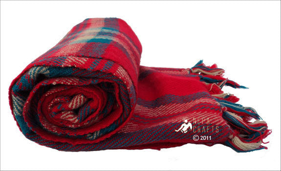 Check Yak Shawl Red - nepacrafts