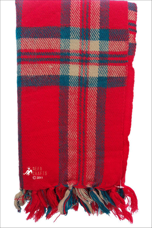 Check Yak Shawl Red - nepacrafts