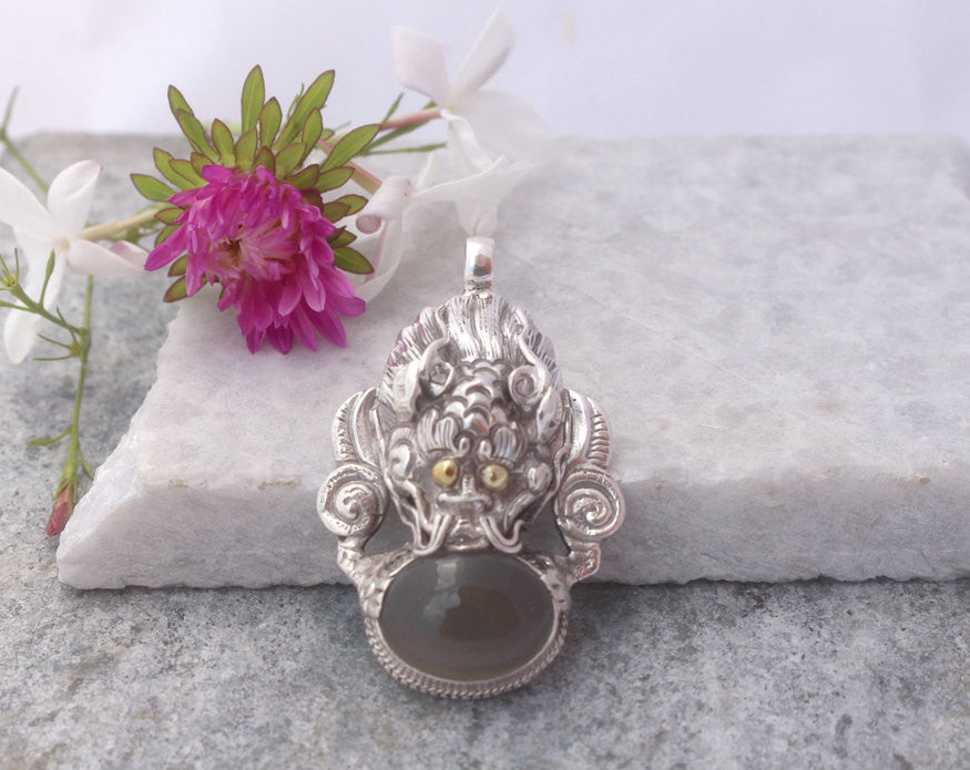 Handmade Sterling Silver Dragon Pendant with Moon Stone - nepacrafts