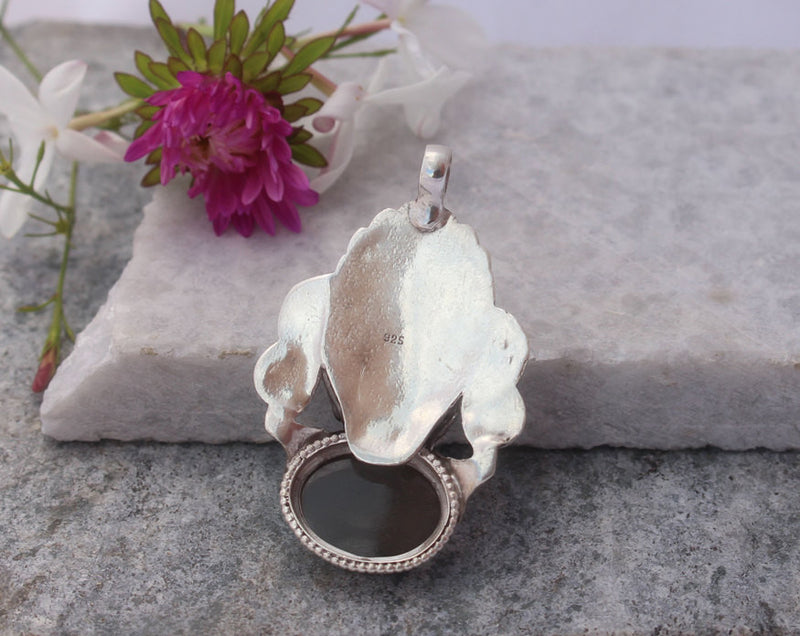 Handmade Sterling Silver Dragon Pendant with Moon Stone - nepacrafts