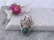 Malachite Stone Silver Pendant-Dragon Head Pendant - nepacrafts