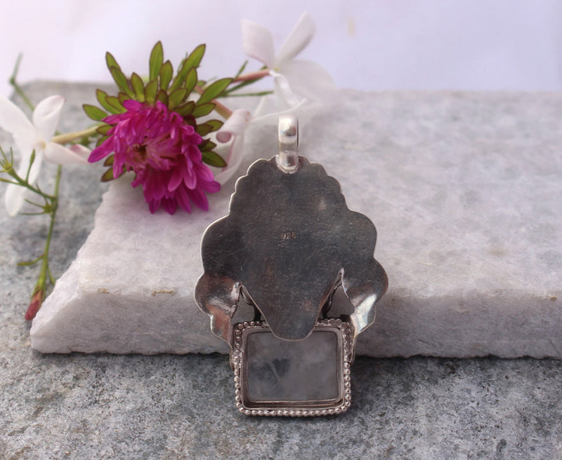Sterling Silver Dragon Tibetan Pendant with Crystal Quartz - nepacrafts
