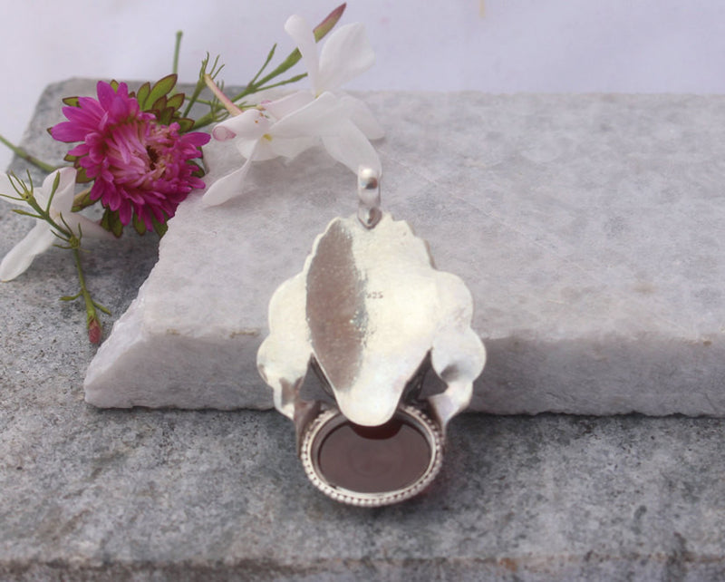 Garnet Pendant made of Silver-Dragon Head Inlaid with Stone - nepacrafts