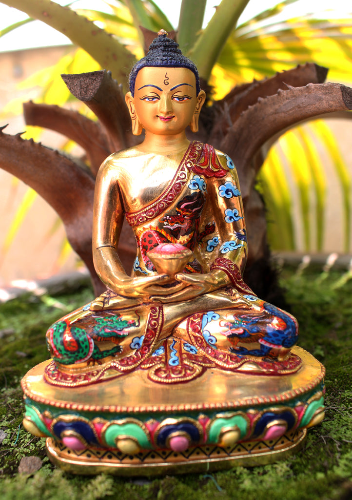 Dragon Painted Gold Plated Amitabha Buddha Statue - nepacrafts