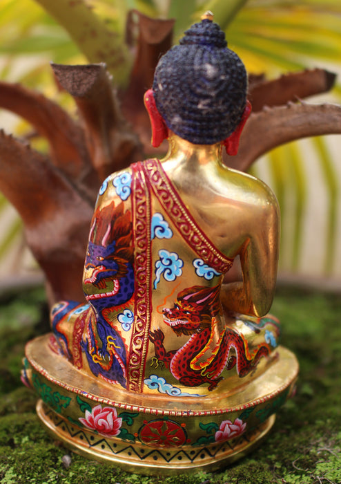 Dragon Painted Gold Plated Amitabha Buddha Statue - nepacrafts