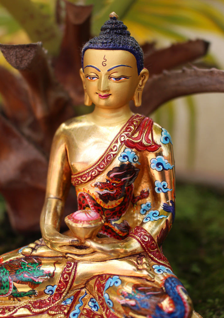 Dragon Painted Gold Plated Amitabha Buddha Statue - nepacrafts