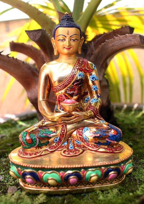 Dragon Painted Gold Plated Amitabha Buddha Statue - nepacrafts