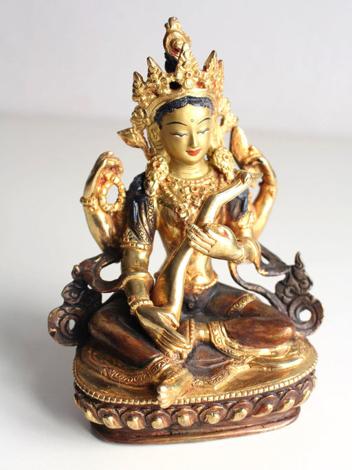 Gold Plated Saraswati Statue - nepacrafts