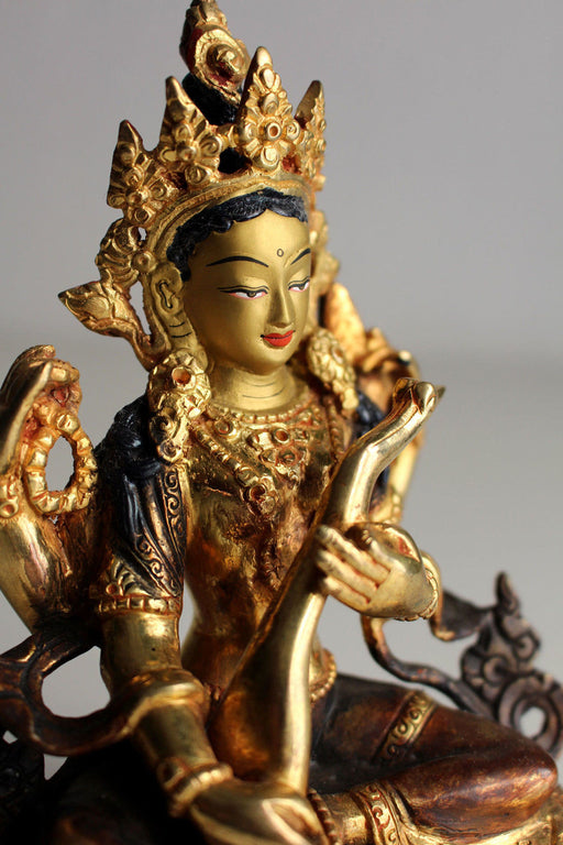 Gold Plated Saraswati Statue - nepacrafts