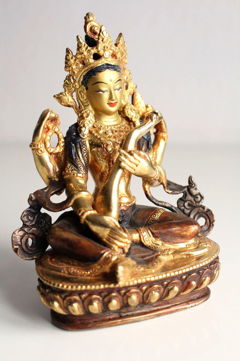 Gold Plated Saraswati Statue - nepacrafts