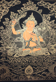 Wisdom God Manjushri Golden Thangka 58x45cm - nepacrafts