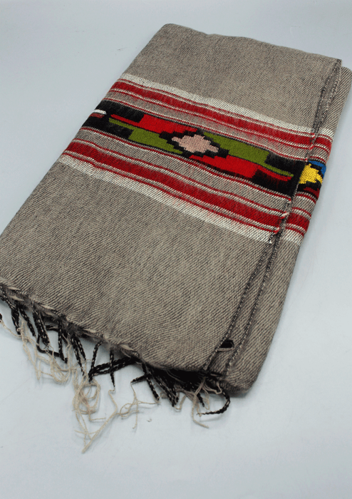 Grey Hand Loomed Yak Wool Shawl with Buttefly Pattern