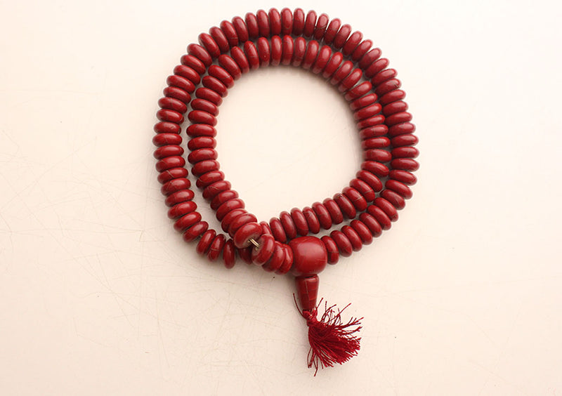 Faux Coral Flat Beads Mala for Prayer and Meditation - nepacrafts