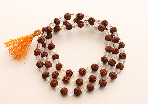 Rudrakshya and Crystal Mixed 108 Beads Prayer Mala - nepacrafts