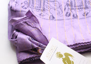 Cotton Meditation Scarf with Elephant Print, Purple Jari Shawl/Scarf - nepacrafts