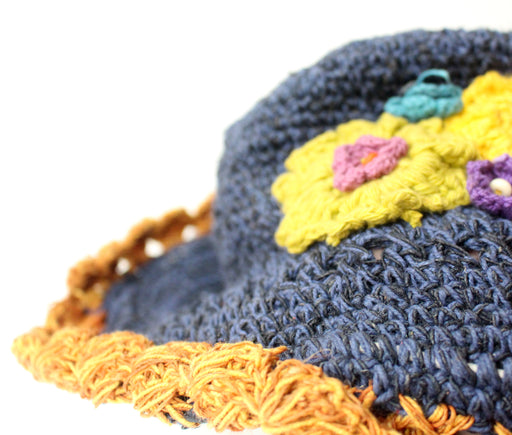 Navy Blue Flower Hemp Hat - nepacrafts
