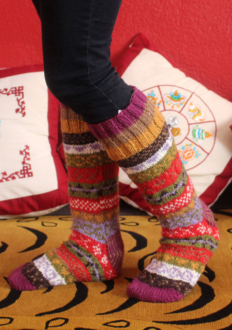 Purple Multicolors Woolen Knee High Socks