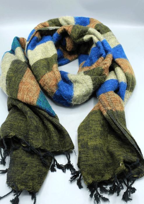 Green and Blue Mix Multi Colored Hand-loomed Soft Yak Wool Blanket