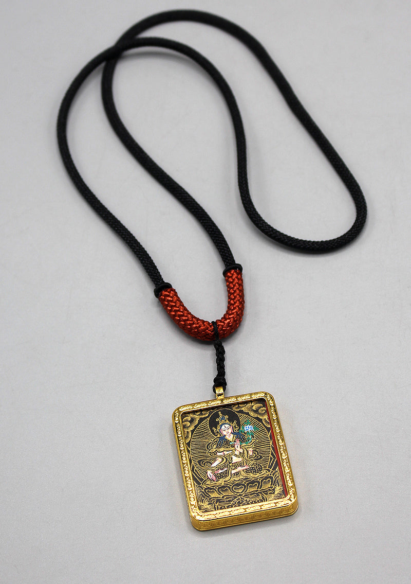 Eternal White Tara Hand Painted Mini Thangka Amulet Pendant