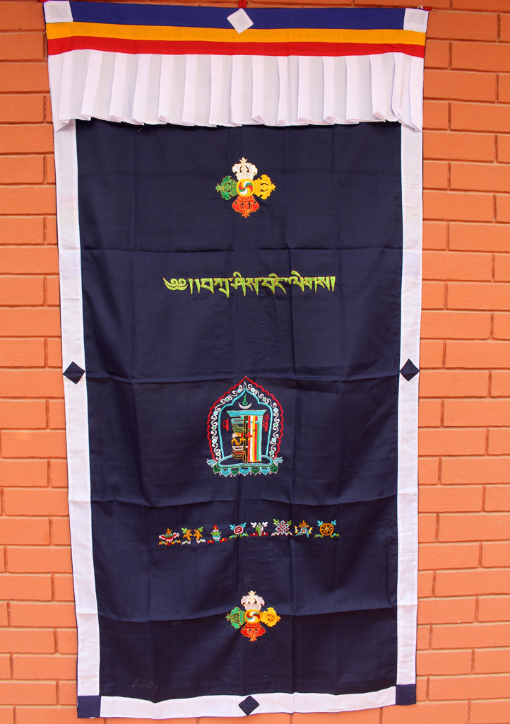 Cotton Wall Hanging Door Curtain Embroidered with Tibetan Kalachakra