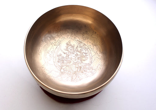 Green Tara with Dragon Carved Hand Hammered Singing Bowl 7.5" - nepacrafts