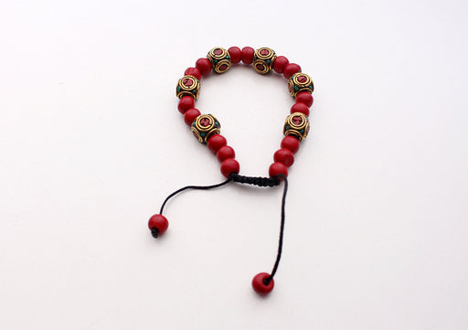 Attractive Dark Red Beads with Cube Tibetan Beads Unisex Bracelet - nepacrafts