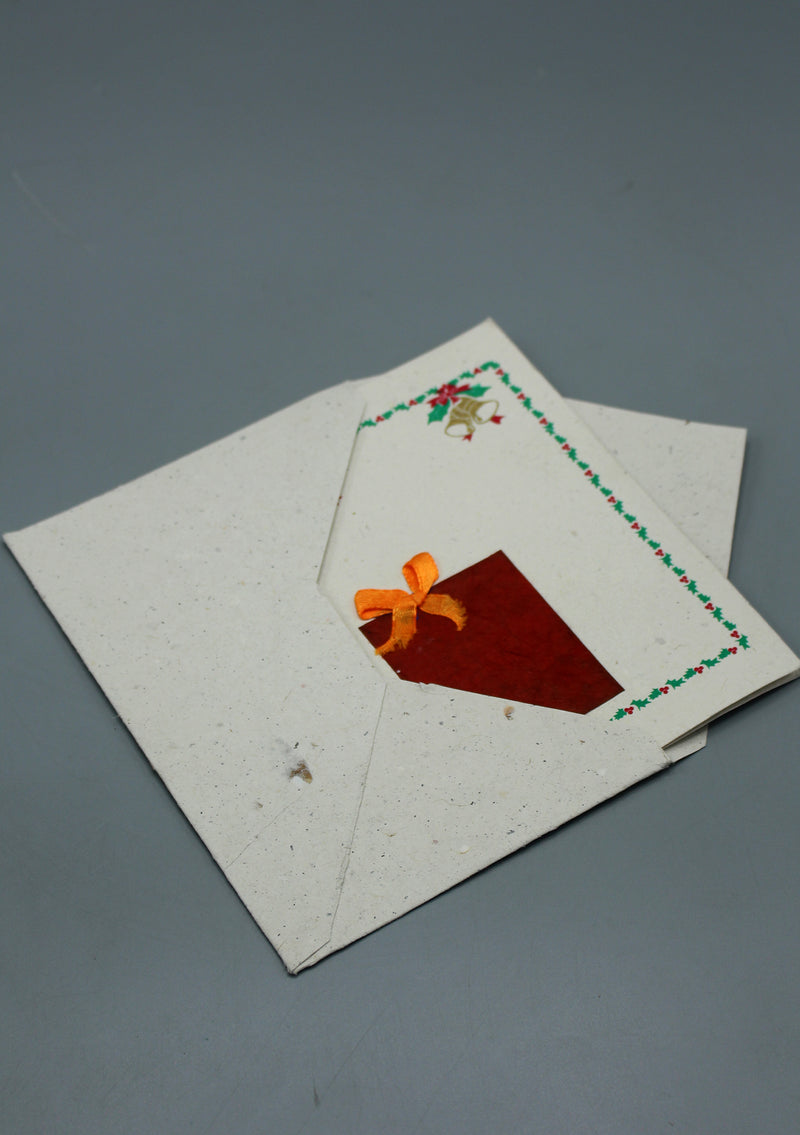 100%  Handmade Reycled Christmas Jingle Bell Greeting Card