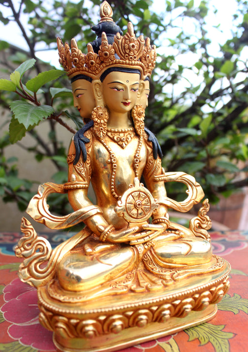Gold Plated Four Face Aparamita Buddha Statue - nepacrafts