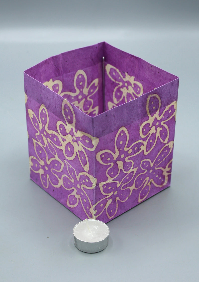 Handmade Floral design Lavender Lokta Paper Candle Lamp
