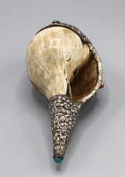 Manjushree Carving Tibetan Conch Shell Turquoise and Coral Inlaid - nepacrafts