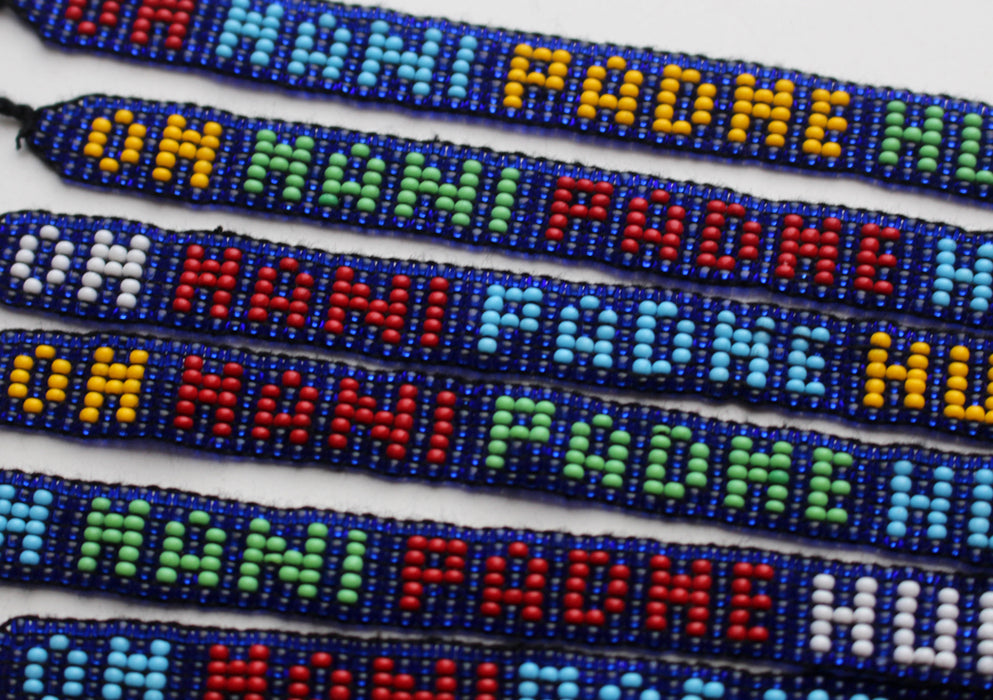 Blue Multicolor Assorted Pattern Om Mani Padme Hum Glass Beads Bracelet - nepacrafts