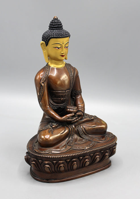 Copper Oxidized Amitabha Buddha Statue with Gold Face Painting