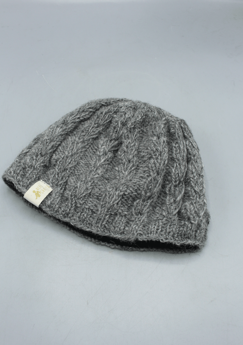 Nepalese Pure Wool Grey Sherpa Cap with Inner Fleece