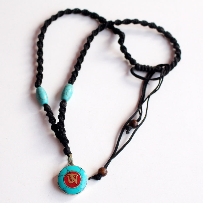 Round Turquoise Tibetan Om Pendant - nepacrafts