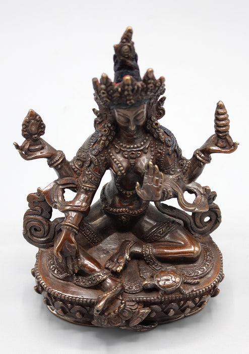 Copper Oxidized Hindu Goddess Laxmi Fine Carving Statue