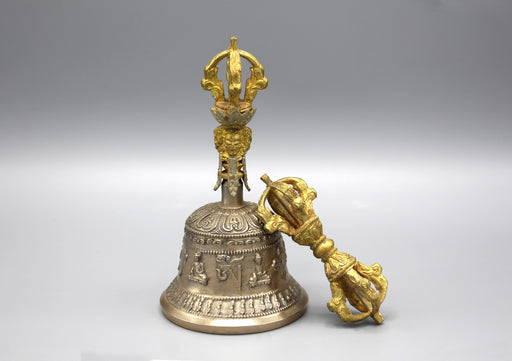 Pancha Buddha Carving Tibetan Bell and Dorjee Set - nepacrafts