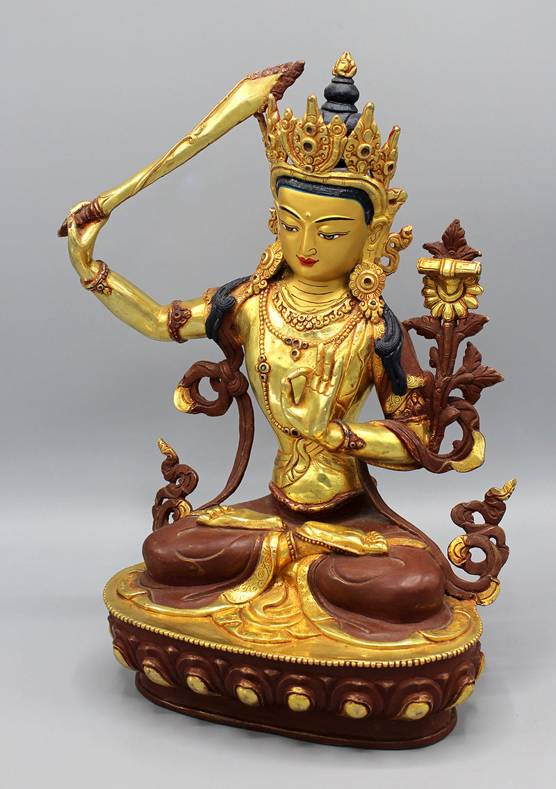 Gold Plated Exquisite Tibetan Manjushri Statue