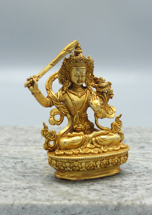 Gold Plated Manjushree Statue 3.5"