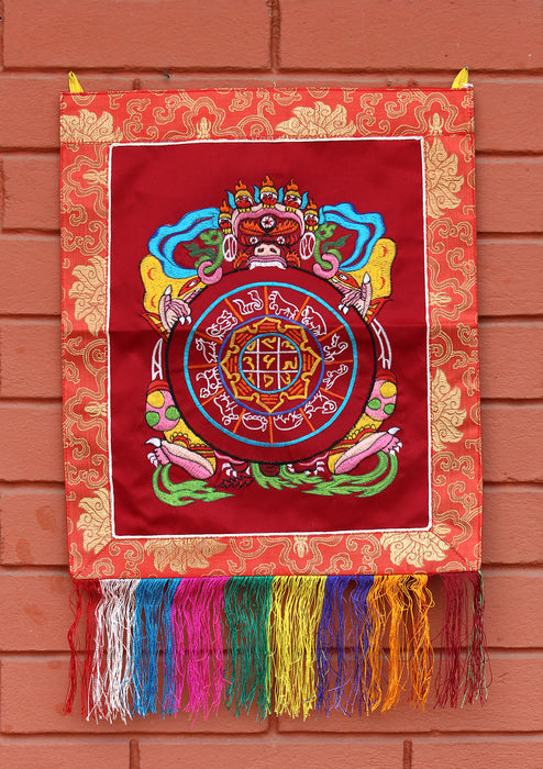 Tibetan Calendar Embroidery Brocade Framed Wall Hanging Banner
